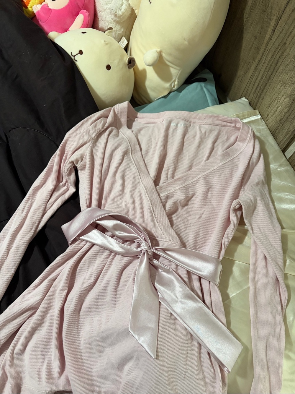 Hollister Light Pink Wrap-Front Long Sleeve Top with Satin Tie